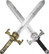 2Pcs 19.8 Inch Medieval Knight Sword Toy, Plastic Fake Sword Prop for Adults Kid
