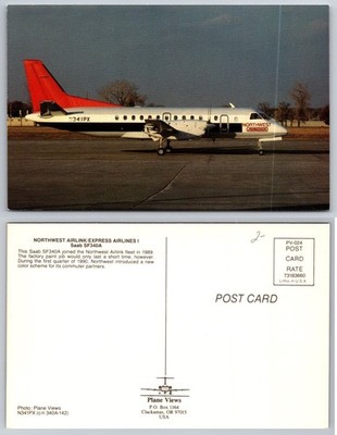 Northwest Airlink Express Airlines Saab SF340A N341PX Plane Views Postcard