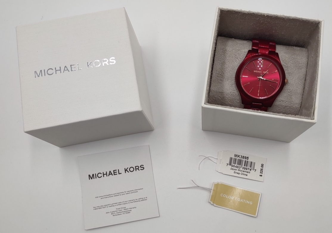 NEEDS BATTERY* Michael Kors Watch SLIM RUNWAY MK3895 Red (Z5  display picture 3