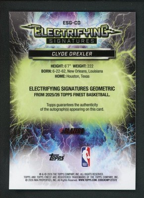 2026 CLYDE DREXLER AUTO TOPPS FINEST ELECTRIFYING SIGNATURES