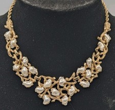 Vintage Marcel Boucher Signed 897 Gold Tone Branch Necklace Baroque Pearls 