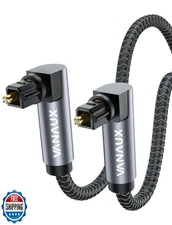 VANAUX Double 90 Degree Optical Cable, 6.5ft SPDIF Audio Optical Cable, 360 D