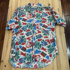 Vintage Men Rockabilly Rayon Hawaiian Atlantic Brisk Loop Collar Tiki Camp Shirt