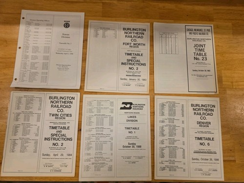 Lot Of 6 Burlington Northern Railroad Employee Timetables 80s 90s