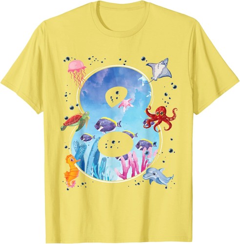 8th Birthday Party Ocean 8 Year Old Sea Fish Aquarium Boy T-Shirt Hoodie - Picture 10 of 17