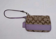 Authentic Coach Signature Canvas Light Purple Stripe Jacquard Wristlet EXCELLENT
