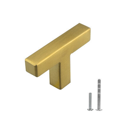 Gold Square Brushed Satin Brass Cabinet Handles Pulls Kitchen Stainless Steel