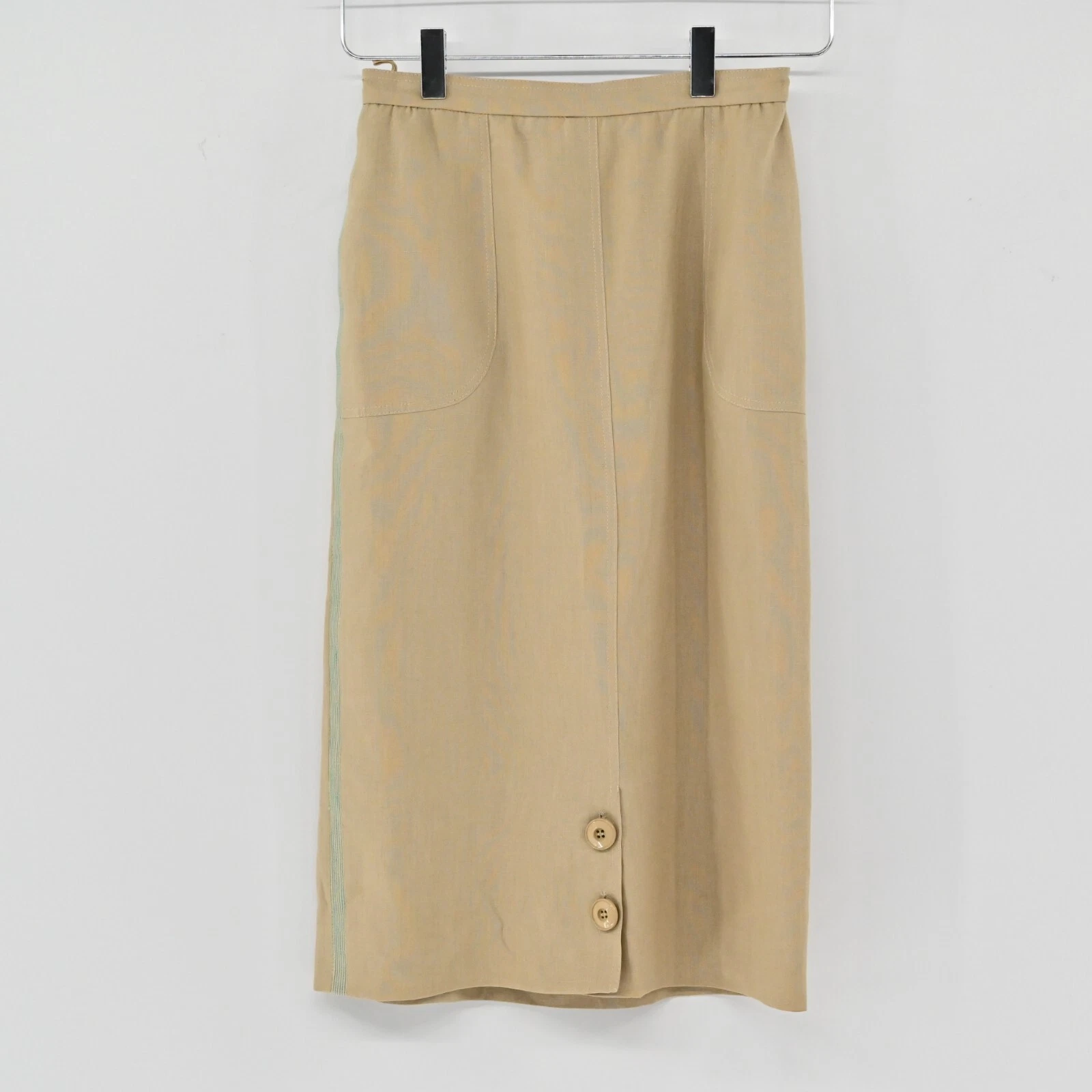 Gonna donna vintage VALENTINO taglia 4 lino marrone midi tasca bottoni righe Italia anni 70