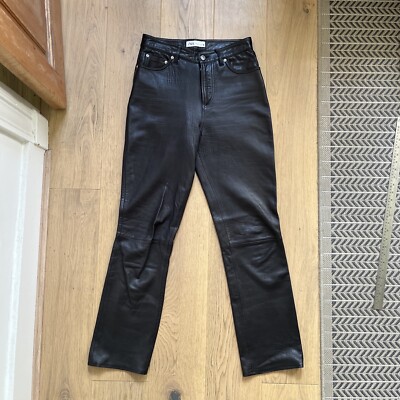 ZARA Soft Black Leather Straight Leg Trousers Size 10 UK