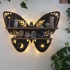 Coppermoon Brown Butterfly Shelf, Butterfly Lamp, wooden crystal shelf