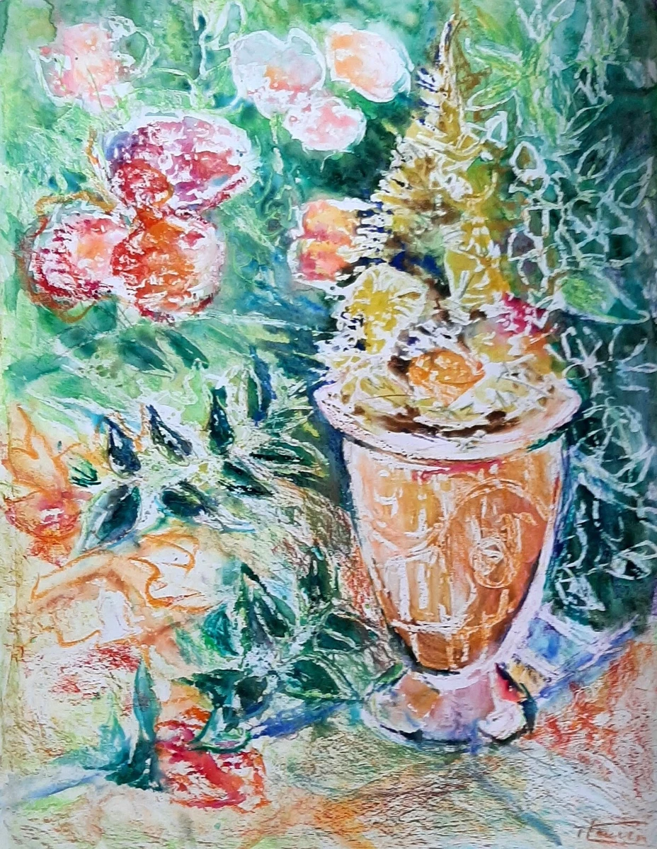 Fleurs AQUARELLE Peinture LOUISE MAISONNABE Orne VICTOR HUGO 1901