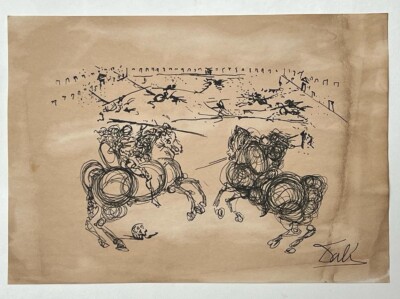 Salvador Dalí (Handmade) Drawing On old Paper Signed & Stamped