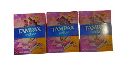 Lot Of 3 Boxes Tampax Radiant 14 Count Each Total 42 Tampons NIB size Regular 