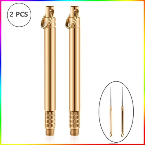 Brass Tooth Pick Portable Metal Toothpick Teeth Waterproof Holder with Keychain - Bild 1 von 8