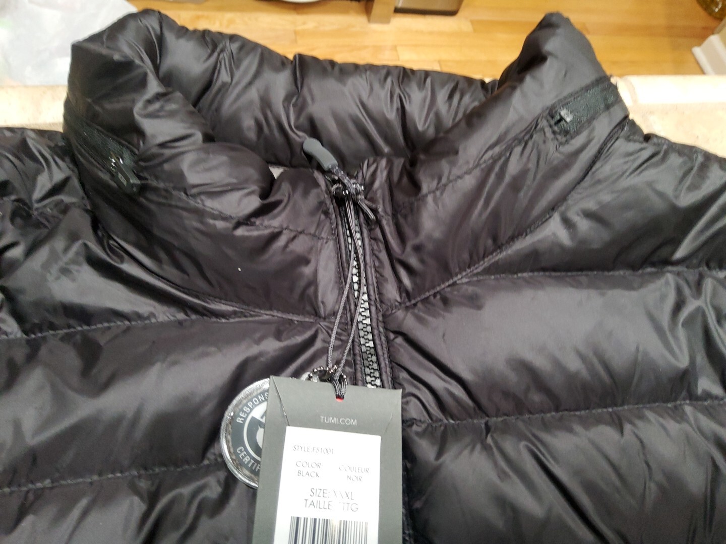 TUMI TUMIPAX Black Patrol Jacket Packable Down Puffer Jacket RDS XXXL