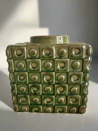 Swanky Green Geometric Vase: 'Rubix Radiance' | 6" Tall & Wide