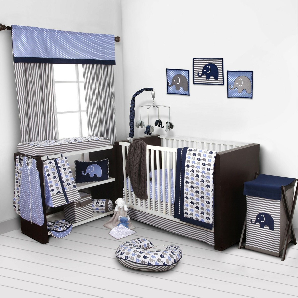 Elephant Nursery Decor Blue And Grey Crib Bedding Navy Gray