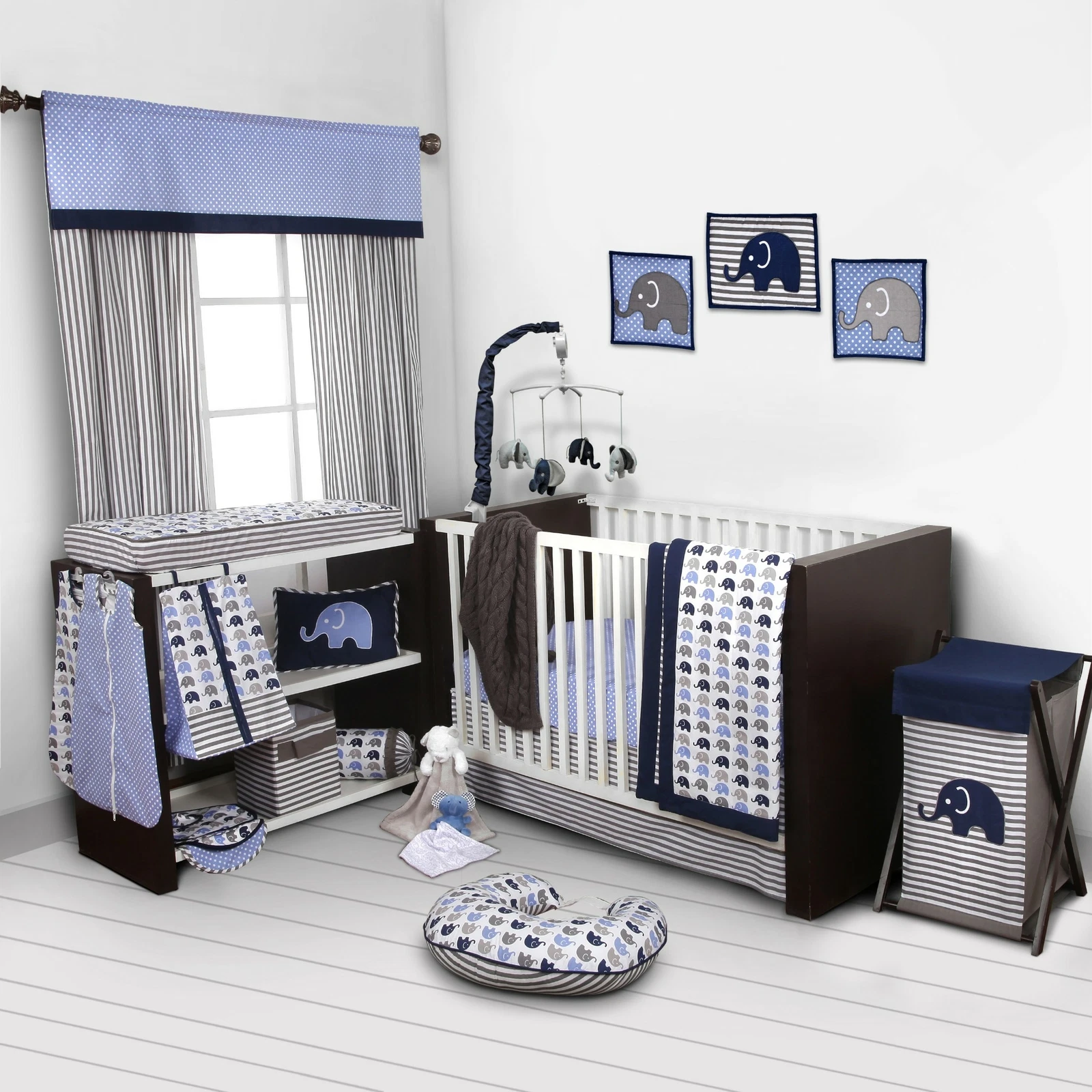 Navy Gray Elephant 10 pcs Crib Bedding Set Baby Boy Nursery Quilt Mobile Diaper
Opens in a new windo
