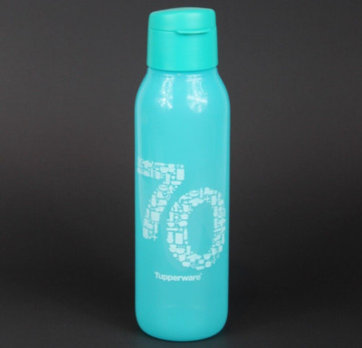 Tupperware Eco Water Bottle 25 oz. Flip-Top 70 Years of the Party Blue