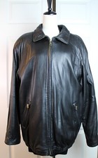 VTG Valerie Stevens Black Lambskin Jacket Shoulder Pads Collar Zip Front Size LG