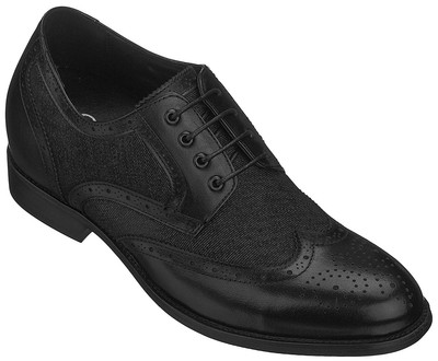 Black Leather Lace Up Wing Tip Formal Derby Oxford Dress  display picture 2