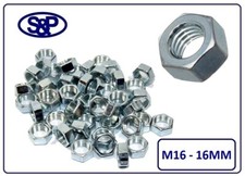 M16 (16MM - 16mm) STEEL HEX FULL NUT ZINC PLATED M16 THREAD VARIOUS QTY'S BZP
