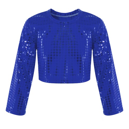 Boys Girls Hiphop Dance Crop Top Sequins Glitter T-shirt Stage Performance Tops - Picture 34 of 45