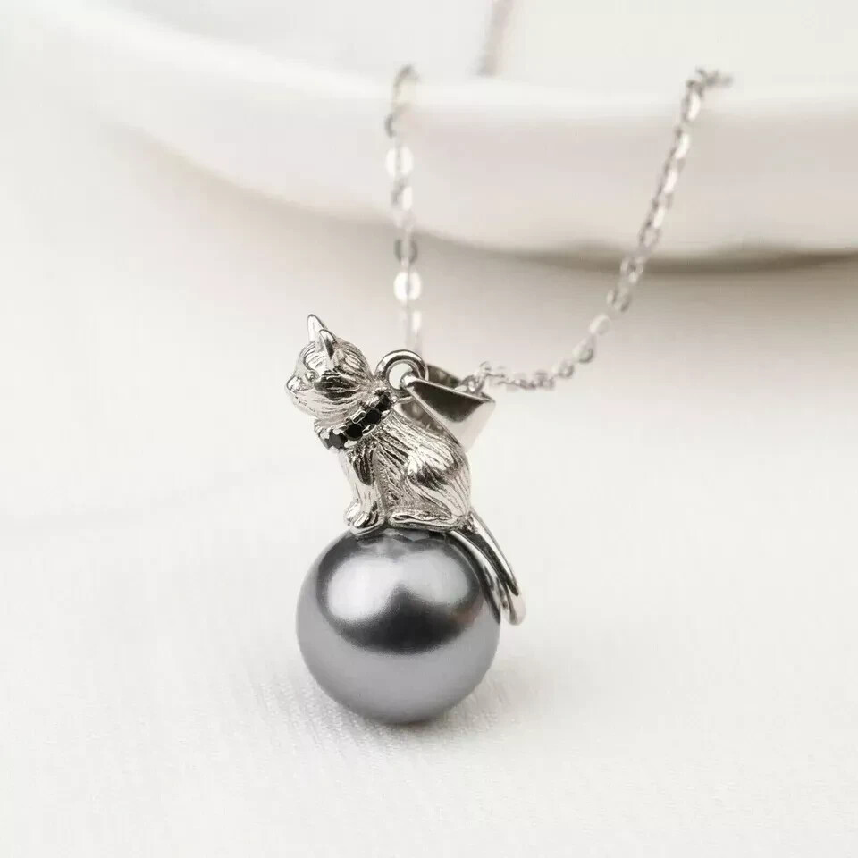 925 Sterling Silver Cat Necklace Celtic Moon Cat Girls Pendant Necklace