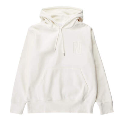 Norse Projects Arne Relaxed Organic Brushed Fleece N Logo Hoodie Ecru