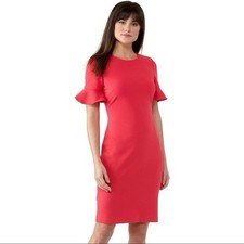 CALVIN KLEIN WOMAN'S Cayenne Pepper  KNEE LENGTH FRILL SLEEVE DRESS, SZ  4