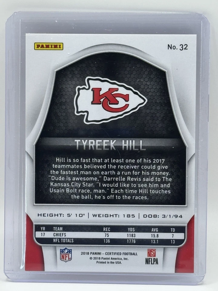 2018 Panini Certified #32 Tyreek Hill Silver /499 Chiefs - Image 2 of 2