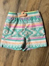 Chubbies Kids Swim Trunks Lil Fuegos Sz 12-18m Bright Aztec Neon, Pockets Lined