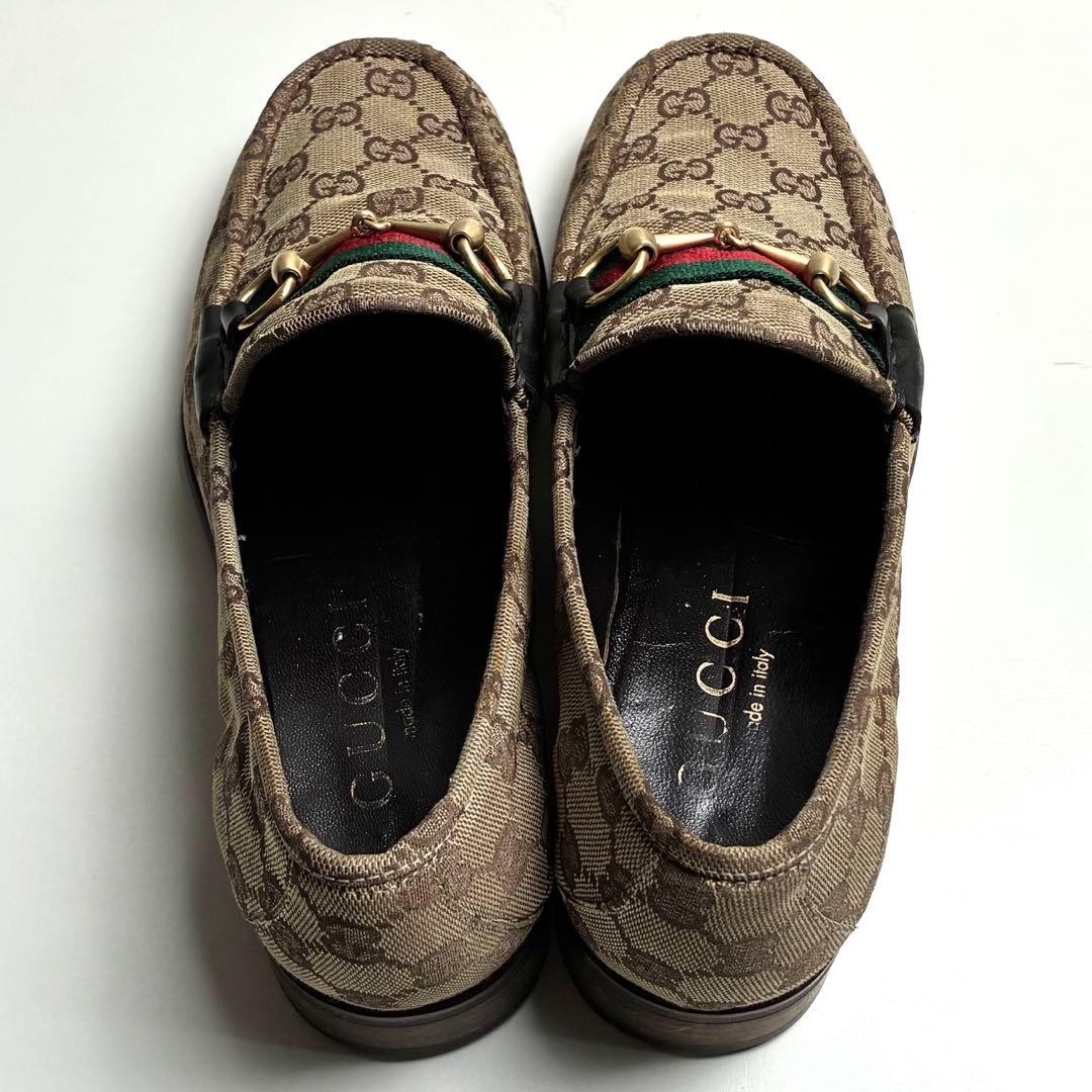GUCCI 1100249/8 GG Canvas Leather Bit Loafers Beige EU42.5 US9 Men From Japan thumbnail 4