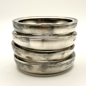 Vintage Glass Drink Coasters Set of 4 Silver Tone Band Mid Century Barware