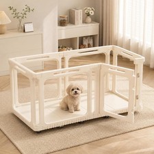 Movable Acrylic Dog Playpen Indoor Pet Pen Fence with Base Plate and 12 Wheels