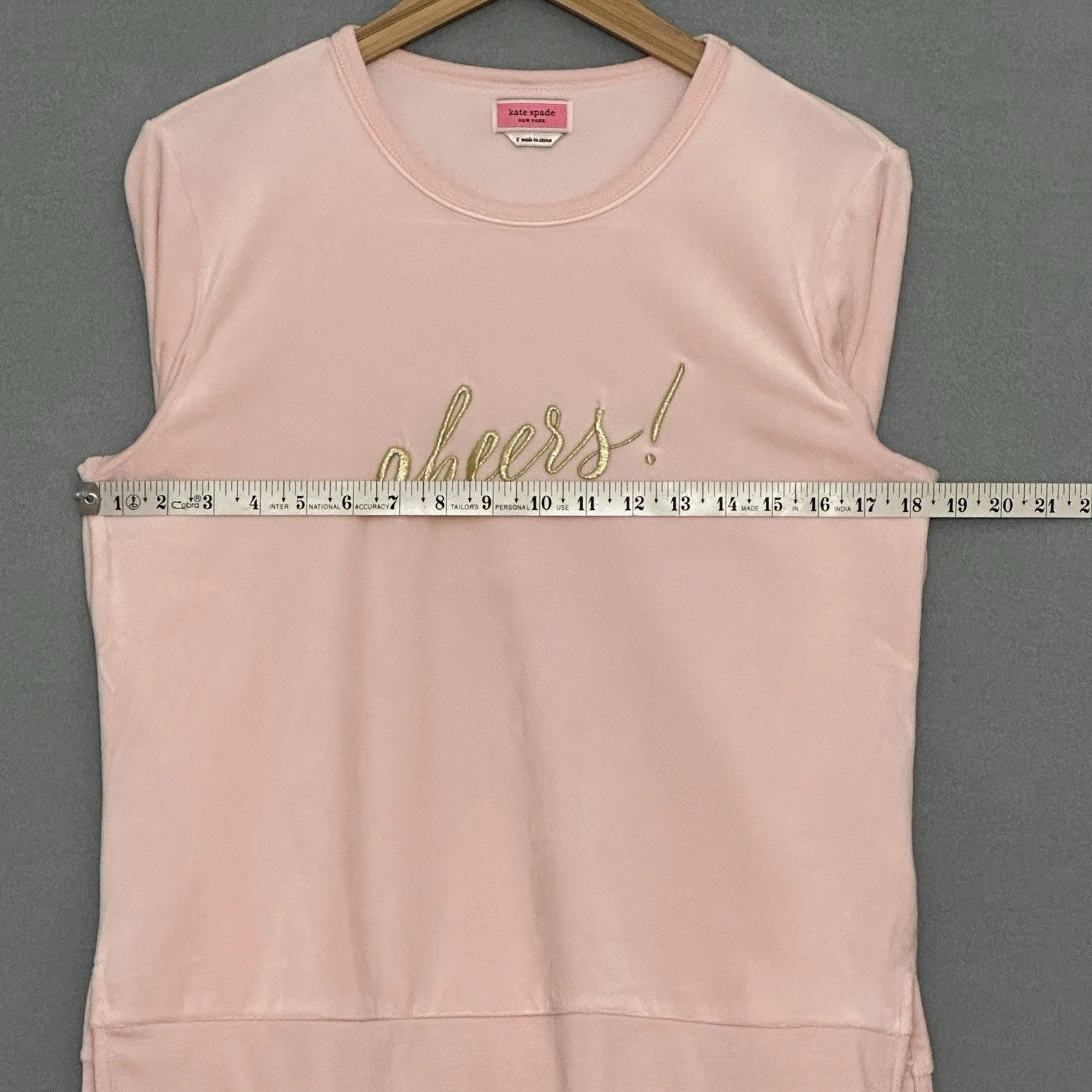 Maglione donna Kate Spade S Cheers rosa velluto orlo diviso felpa Pjs Lounge