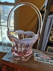 Fenton Pink Obolescent Carnival Beaded Oval Basket 8 inch tall