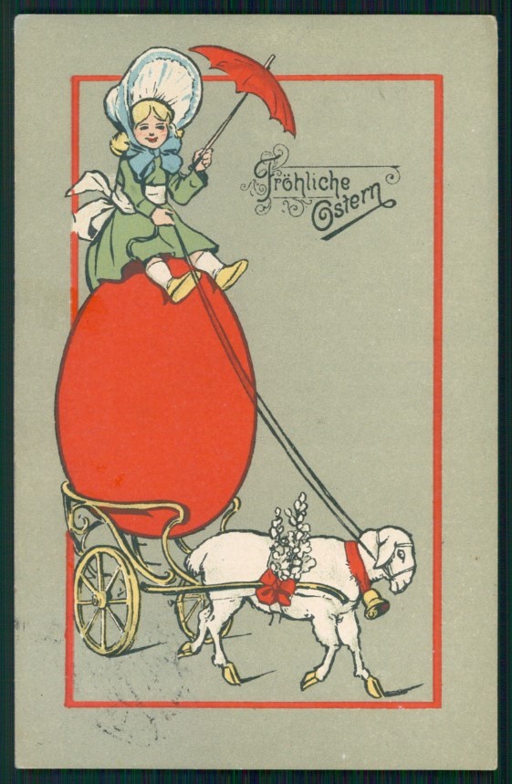 Cartolina Pasqua Pasqua Bambina Uovo di Agnello TC3660