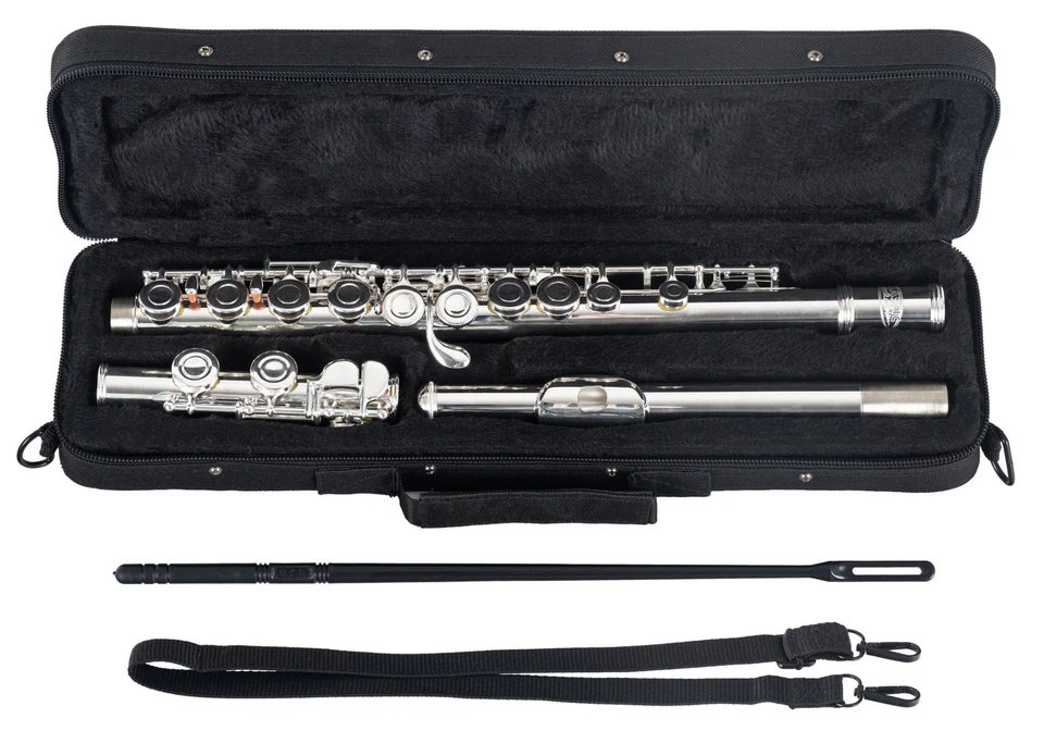 Flauto Traverso in DO para Scuola 16 Fori Chiusi Nichel Argento Set Custodia - Immagine 3 di 4