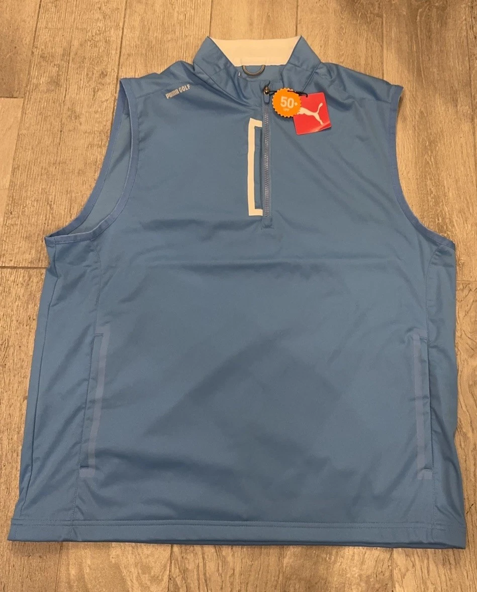 PUMA Golf Performance Wind Vest Mens XL Regal Blue White Glow Preppy Lightweight