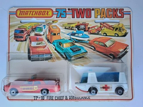 MATCHBOX LESNEY VINTAGE TP-10 TWIN PACK, FIRE CHIEF & STRETCHA FETCHA, SEALED