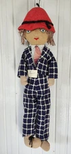 Vtg. Handmade Doll Boy Checkered Suit Red Hat Made In Canada Very Well Made
