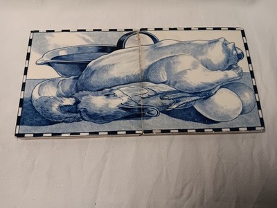 Villeroy & Boch Jugendstil Fliese Fliesenbild Gans und Zubehör Blau Weiß