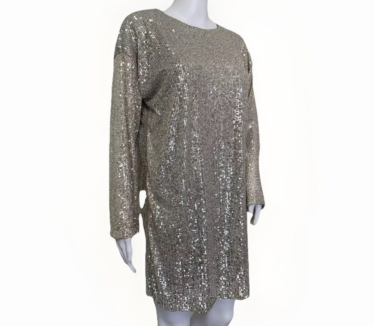 ASOS Dress Size S Knee Length Silver Tiny Sequins Long Sleeve Shift  Pullover