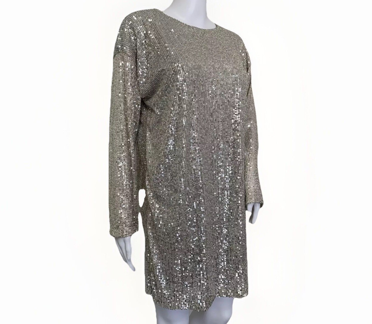 ASOS Dress Size S Knee Length Silver Tiny Sequins Long Sleeve