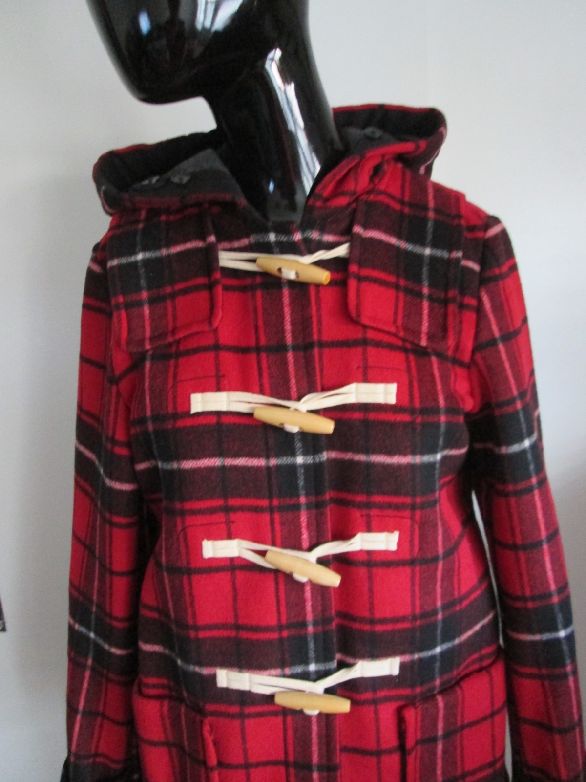 GAP Size S Red Plaid Zip Toggle Button Jacket wit… - image 2