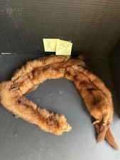 Vintage 5 Pelt Mink Fur Stole Red Brown Heads Paws Tails Scarf Wrap R154