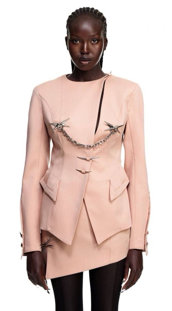 Mugler X H&M HM Women Hourglass Wool Jacket Blazer Antique Pink