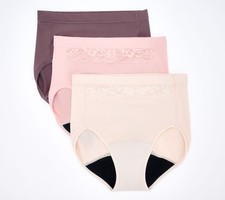 Breezies Set of 3 Natural Curve Leak Proof Hi-Cut Panties PleBls/Chgn/Moc 1X New