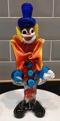 Kunstglas Clown Murano Glas Toskana Clown Bernstein Fliege 24 cm hoch #1076